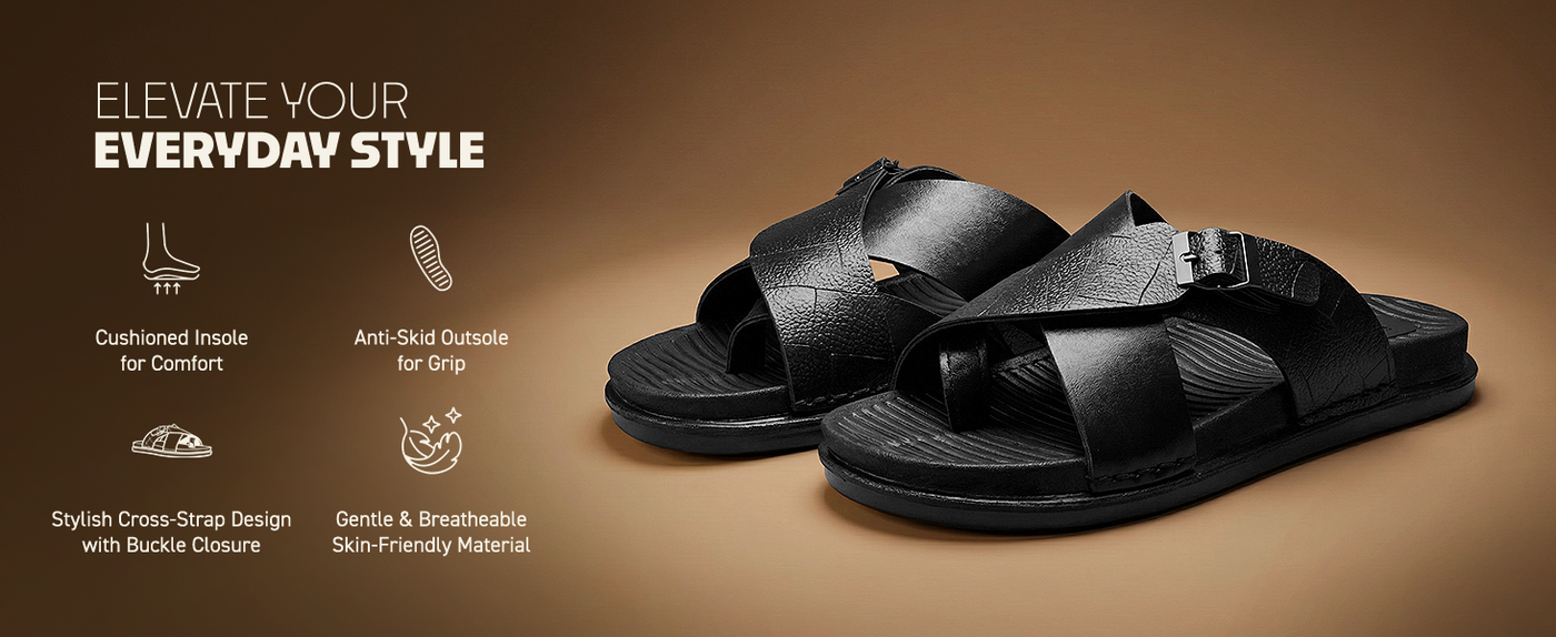 Men’s Sandals With Criss Cross Straps & Buckle Closure | TPG-3081 A+ Content