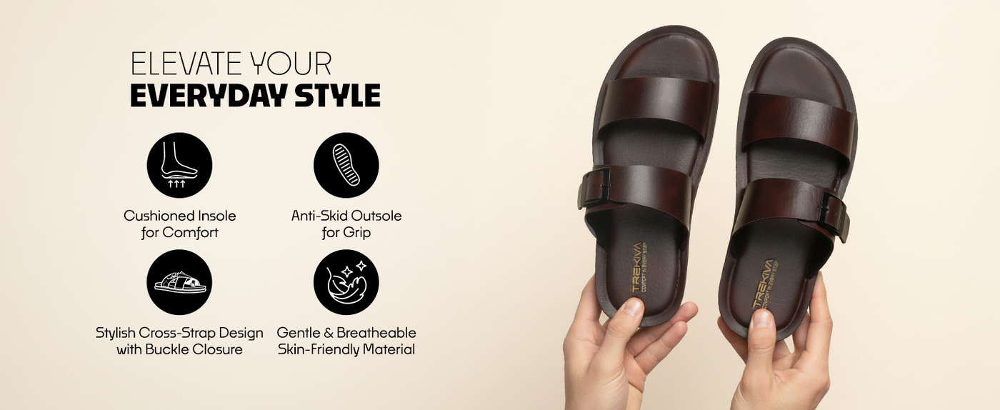 Men’s Cross Strap Sandals With Buckle Closure | TPG-3078 A+ Content
