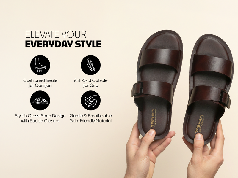 Men’s Cross Strap Sandals With Buckle Closure | TPG-3078 A+ Content