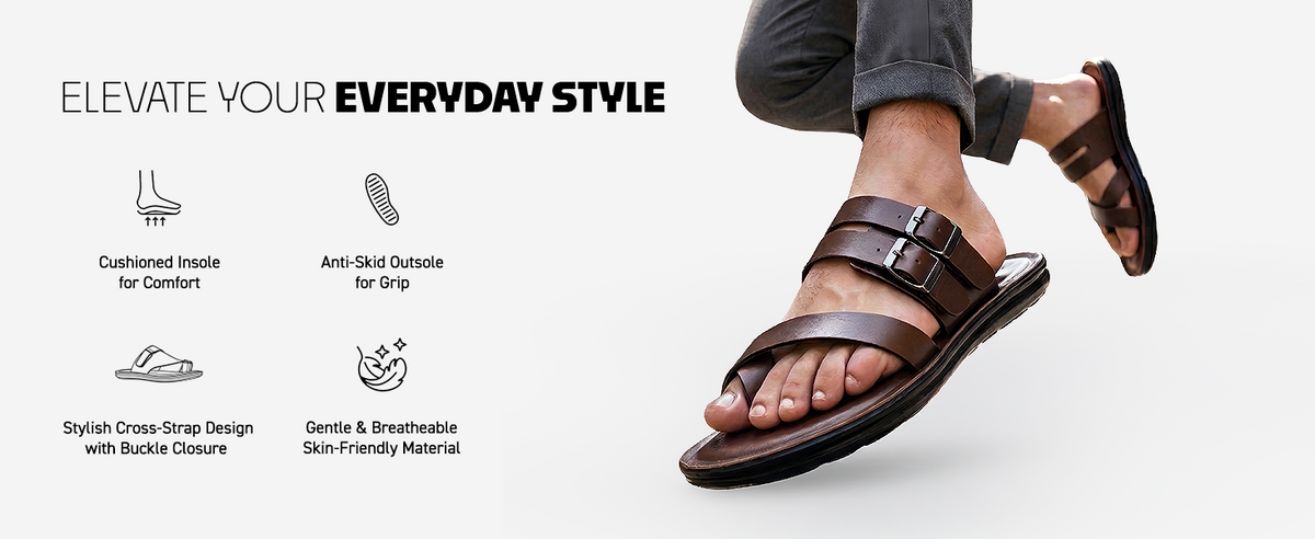 Men’s Stylish Open-Toe Sandals With Cross Straps | TPG-3070 A+ Content
